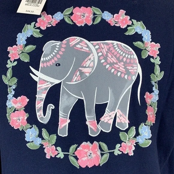 Crown & Ivy 3/4 Raw Edge Ellie Sweeper Top Navy M - Picture 3 of 13